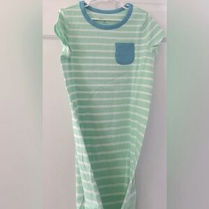 💚Lands’ End T-Shirt Dress M(5-6) Green Ash Breton Stripes Li’l Kids💚